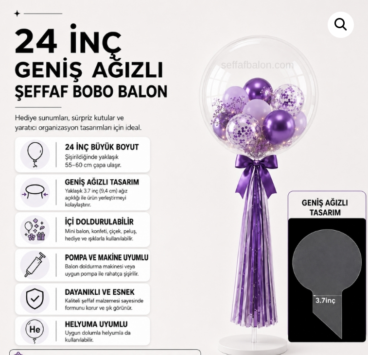 Baloncu Abla 24 İnç Şeffaf Bobo Balon Pvc Balon Şeffaf 1 adet Geniş Ağızlı Esnetilmiş Yüksek Kaliteli
